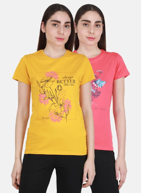 Charming Women's Garments Women Mustard & Pink Printed Top 2 Pc Set