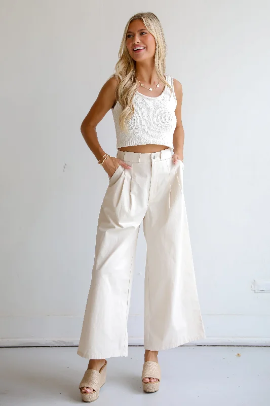 Women's Clothing FINAL SALE - Girl Boss Cream Wide Leg Trouser Pants