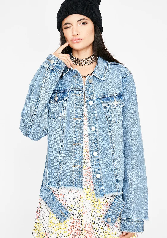 Women's Comfortable Garments Got Ya Thinking Denim Jacket