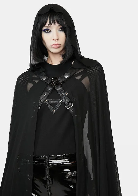 Women's Stylish Vacation Attire Hooded Mesh Cloak