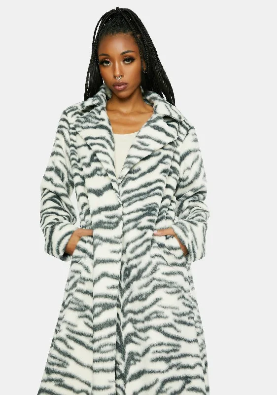 Women's Elegant Formal Outfit Zebra Cake Faux Fur Coat