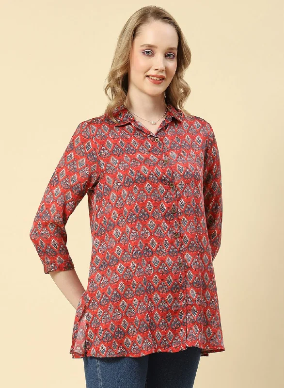 Women's Wardrobe Apparel Women Red Printed Top