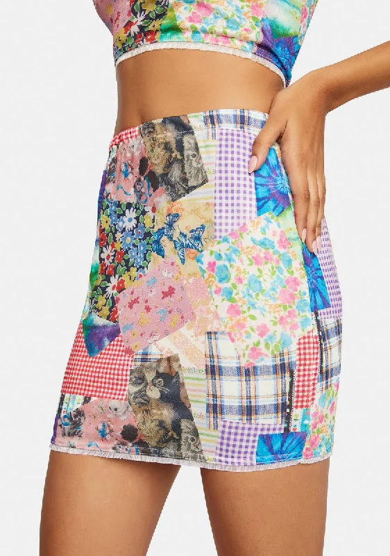 Women's Functional Outfit For Outdoor Activities Cottage Mixed Print Mini Skirt