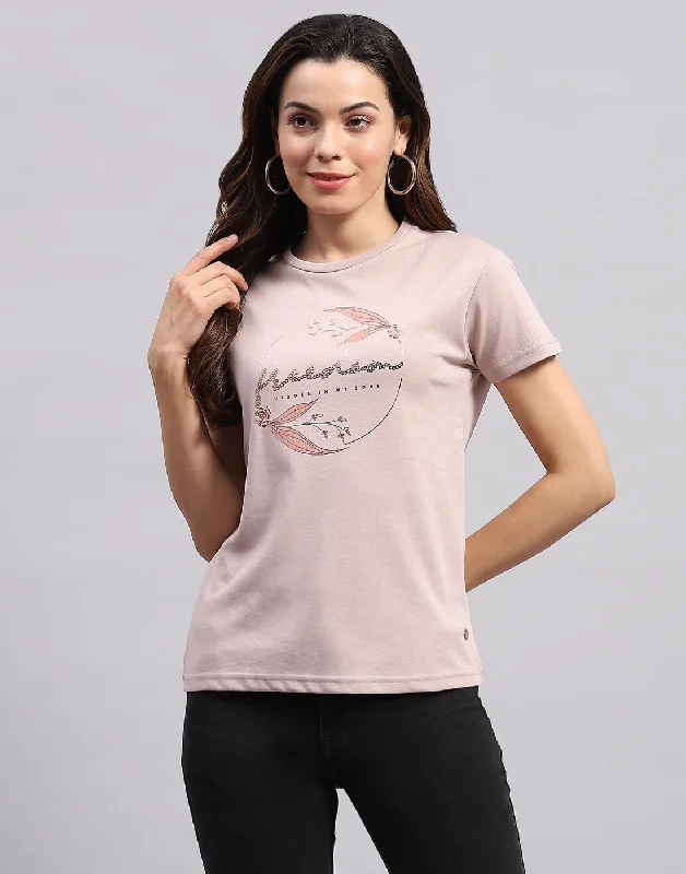 Women's Sports Apparel Women Pink Printed Round Neck Half Sleeve Top