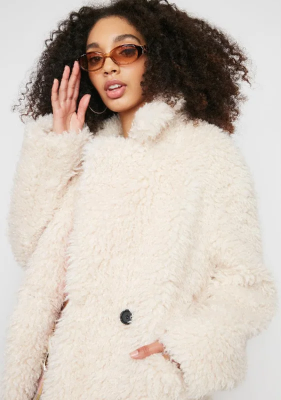 Vintage-Inspired Women's Apparel Cream Teddy Bear Faux Fur Coat