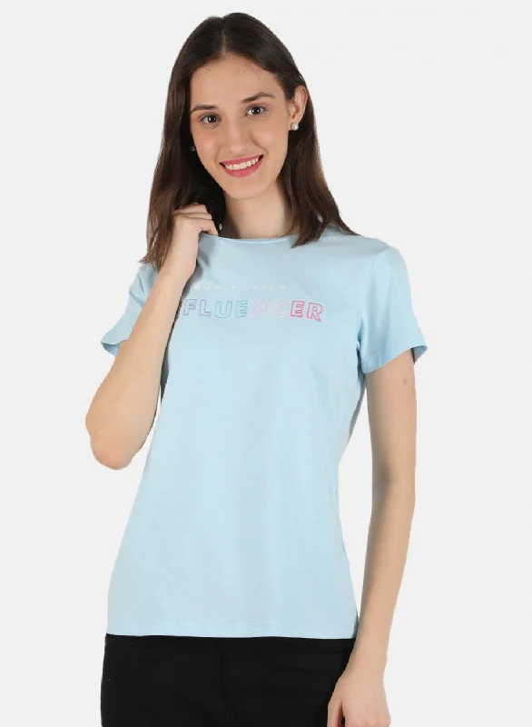 Women's Activewear Attire Women Blue Embroidered Top