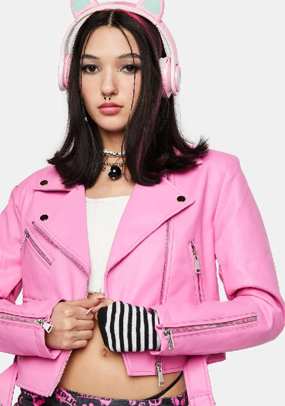 Women's Transitional Attire Pink Moto Jacket