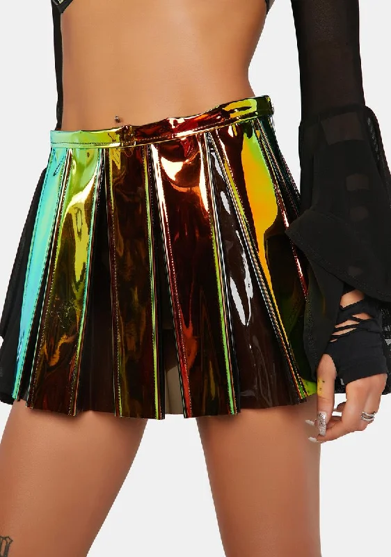 Women's Vacation Outfit Brimstone Smoke Pleated Vinyl Skirt