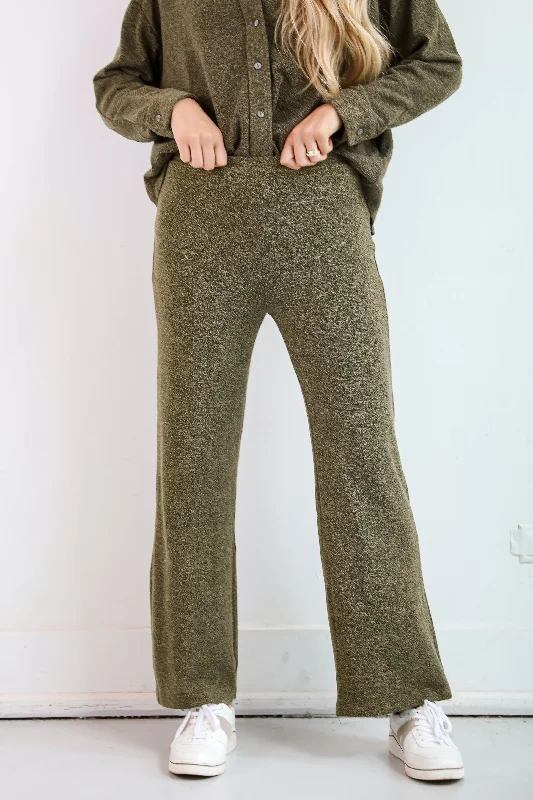 Women's Vintage-Inspired Outfit Coveted Coziness Olive Knit Pants