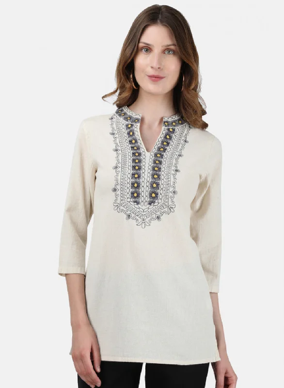 Modern Women's Outfit Womens Beige Embroidered Top