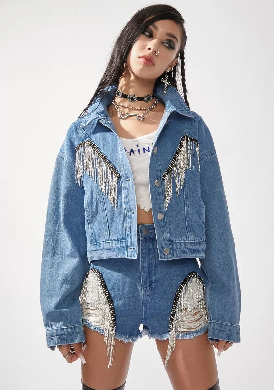 Women's Apparel And Garments Run The Town Fringe Denim Jacket