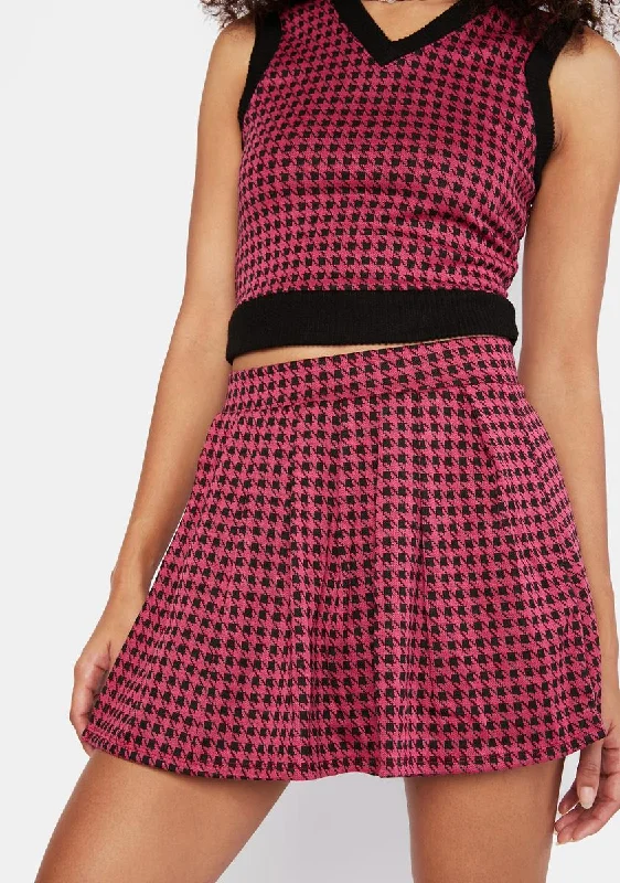 Women's Fashion-Forward Apparel Knackered Houndstooth Pleated Skirt