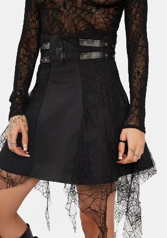 Women's Luxury Apparel Punk Cross Spider Net Mini Skirt