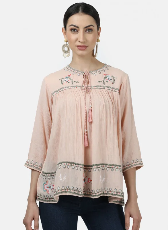 Women's Formal Event Outfit Womens Peach Embroidered Tops