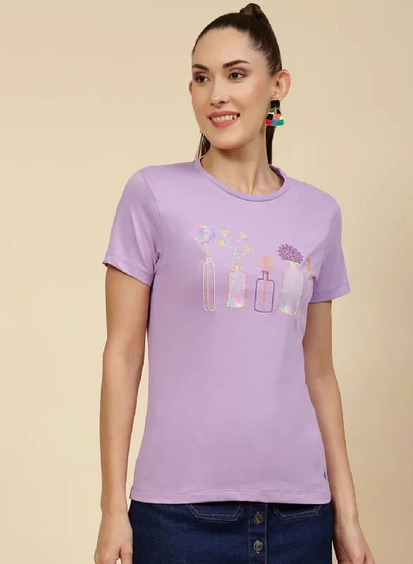 Women's Trendy Attire Women Purple Embroidered Top