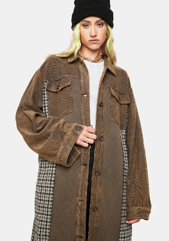 Women's Luxury Attire Stroll On Plaid Trench Coat