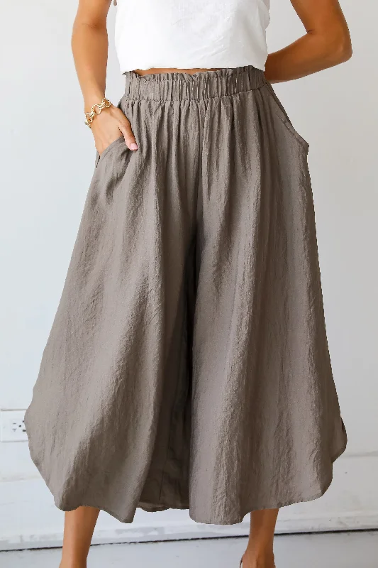 Women's Chic Outerwear Garments FINAL SALE - Carefree Energy Mocha Wide Leg Pants