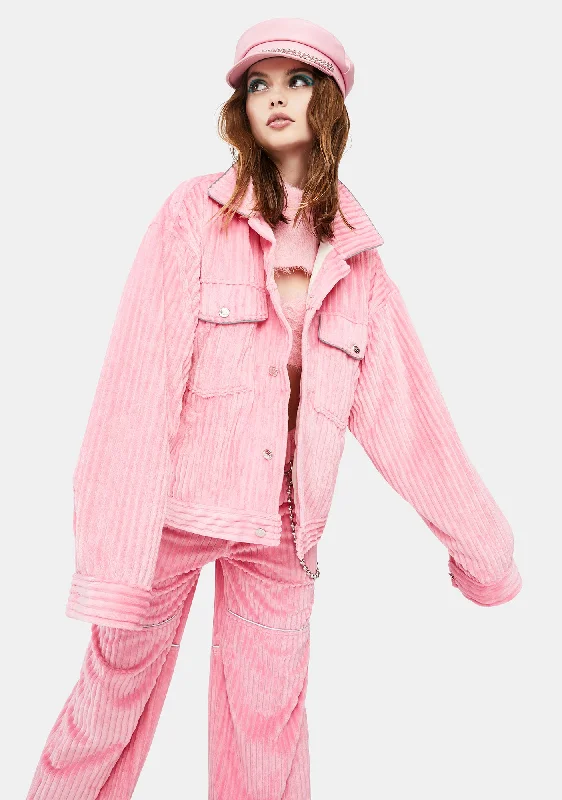 Women's Seasonal Wardrobe Clothing Pink Corduroy Jacket V.3