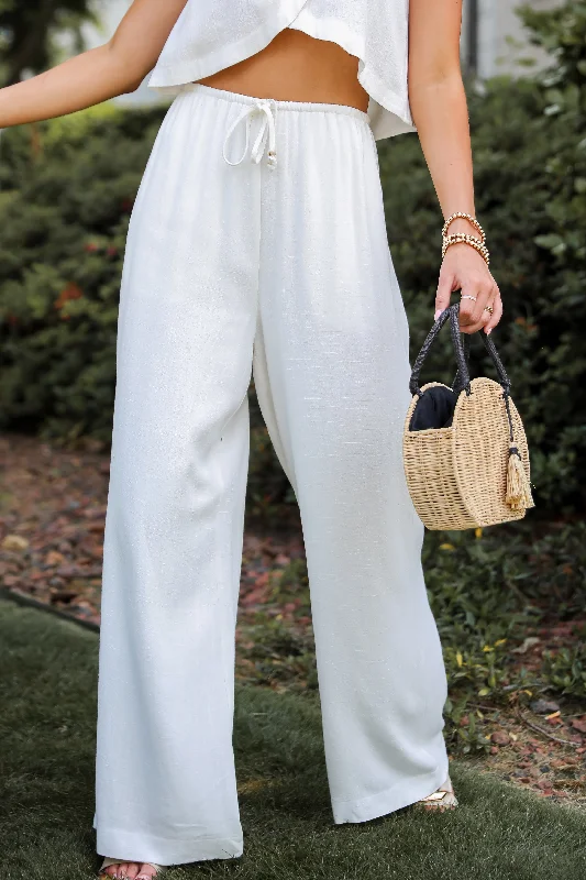 Women's Clothing For Holiday Travel Confident Season Off White Linen Pants