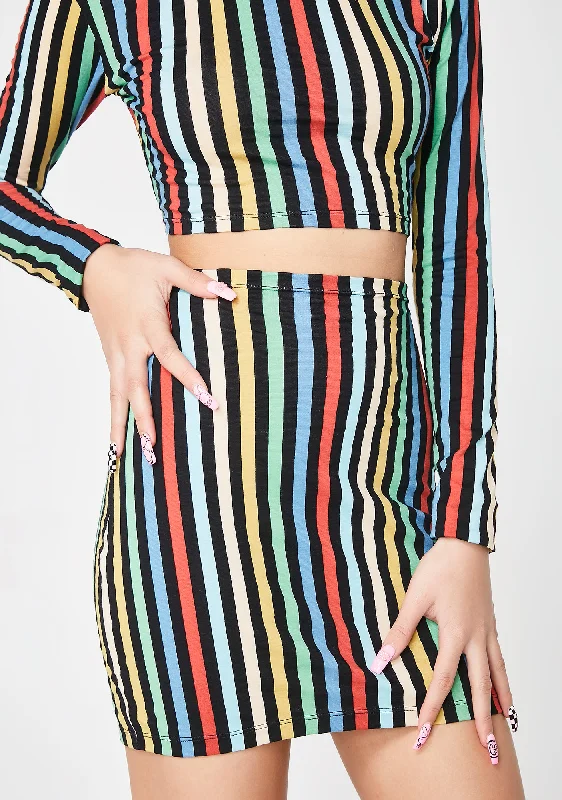 Women's Trendy Casual Outfit Rainbow Stripe Kimmy Skirt