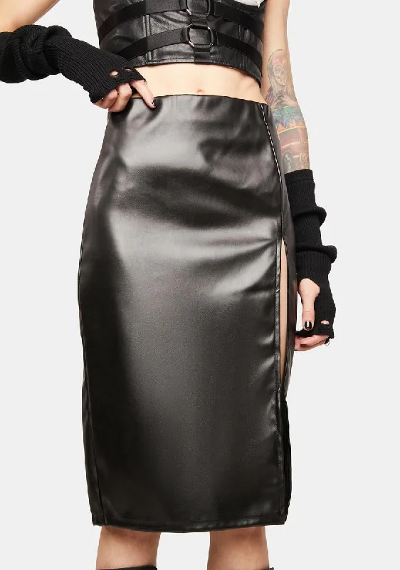 Trendy Athleisure Clothing For Women Good Reason Vegan Leather Midi Skirt