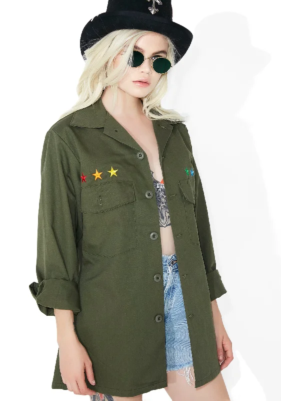 Women's Casual Garments Reworked Rainbow Star Military Jacket