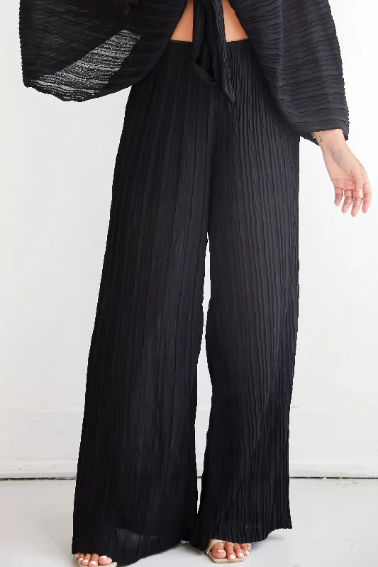 Women's Fashionable Attire For Work FINAL SALE - Sophisticated Step Black Pleated Wide Leg Pants