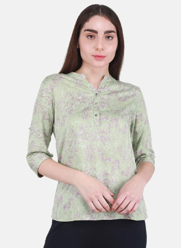 Women's Plus-Size Apparel Women Green Printed Top