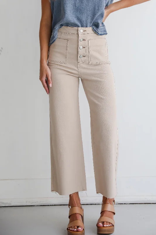 Women's Holiday Apparel Perfected Aesthetic Tan Wide Leg Jeans