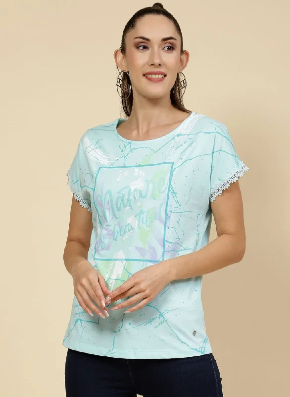 Women's Trendy Garments Women Aqua Blue Printed Top