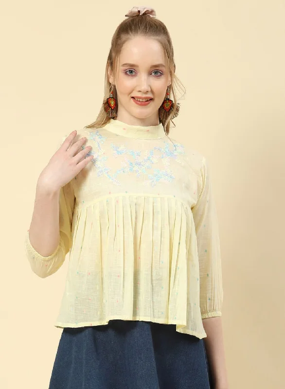 Chic Women's Attire Women Yellow Embroidered Top