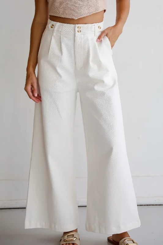 Women's Clothing Sets FINAL SALE - Posh Intent Ivory Wide Leg Trouser Jeans