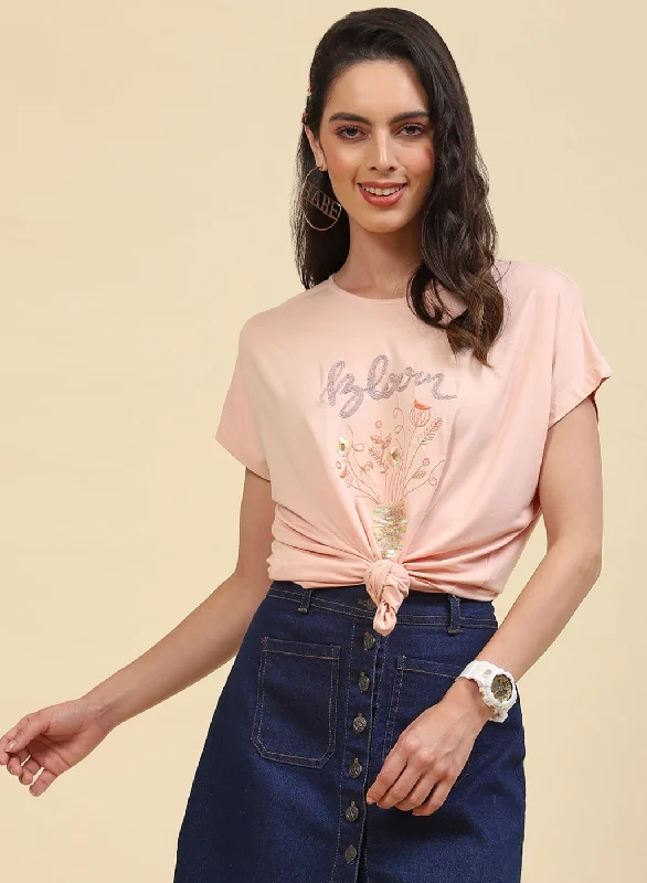 Women's Holiday Attire Women Peach Embroidered Top