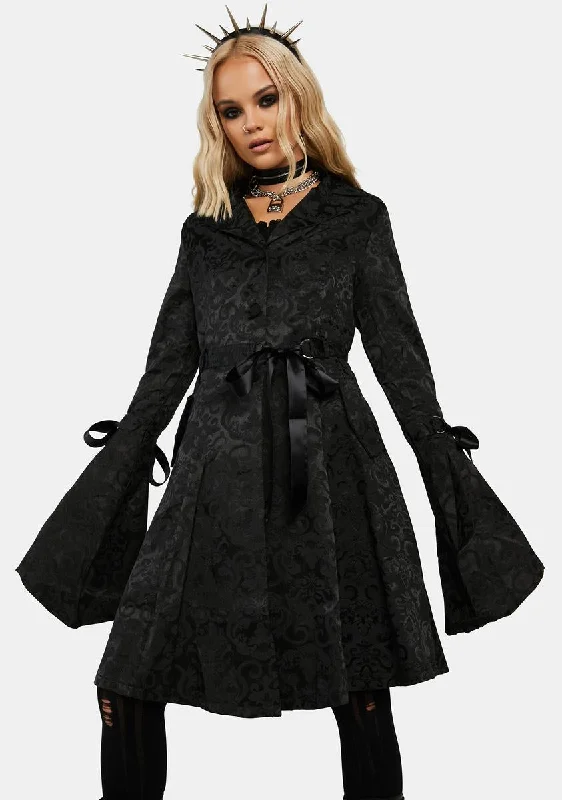 Women's Transitional Garments Fit & Flare Jacquard Coat W/ Ribbons