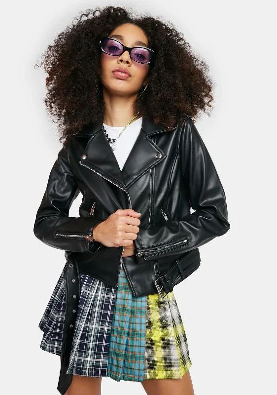 Women's Apparel Black Vegan Leather Moto Jacket