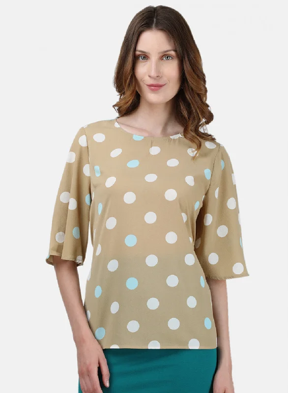 Women's Professional Garments Womens Beige Printed Top