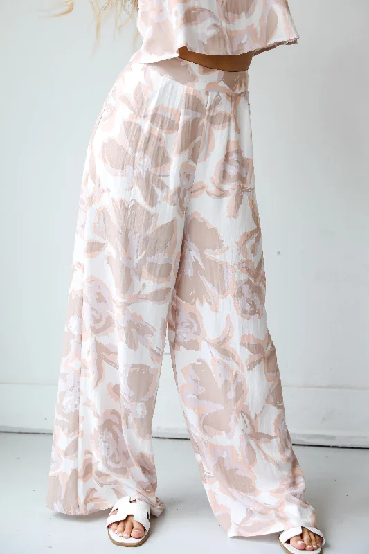 Women's Holiday Clothes FINAL SALE - Wondrous Charm White Floral Pants