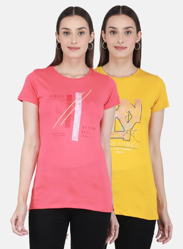 Women's Resort Garments Women Pink & Mustard Printed Top 2 Pc Set