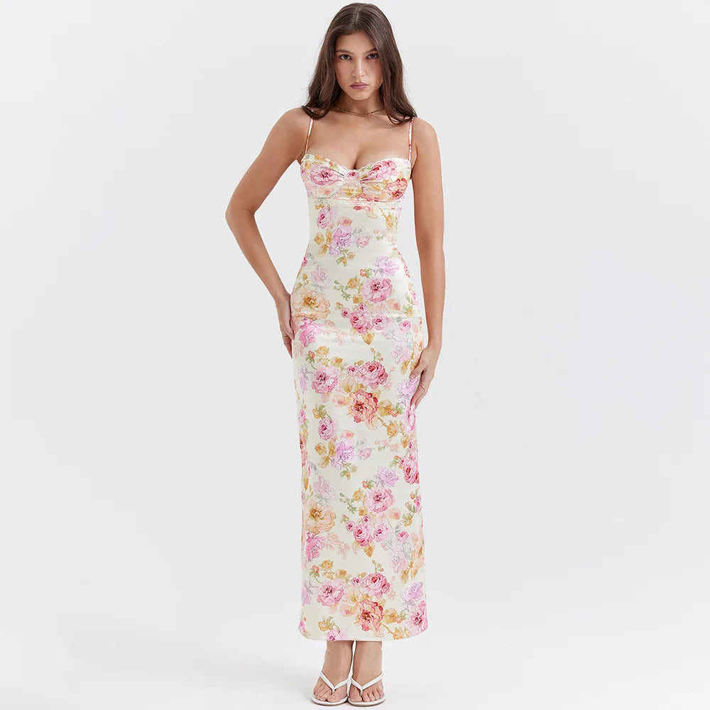 Affordable Trendy Clothes For Women Satin Floral Pencil Maxi Dress