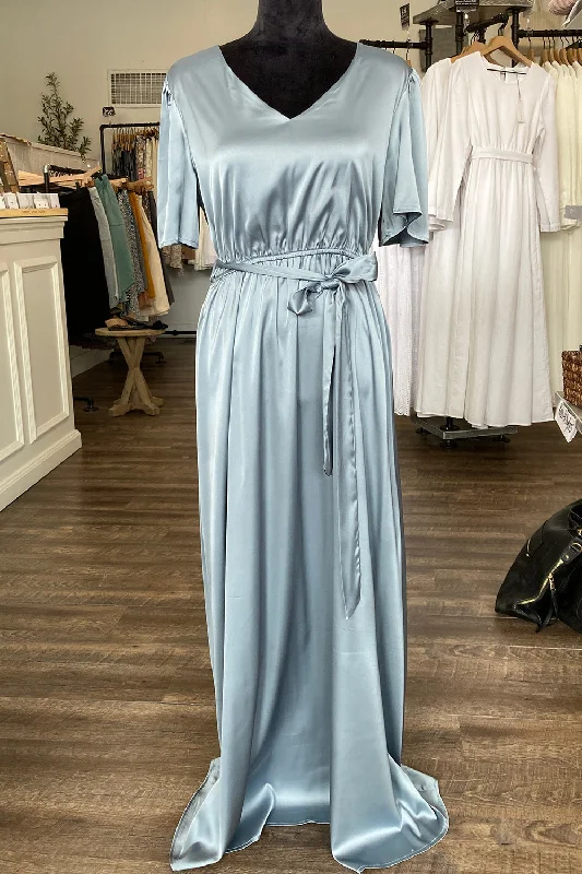 Elegant Women's Attire The Becca Dull Satin Maxi Dress in Blue FINAL SALE