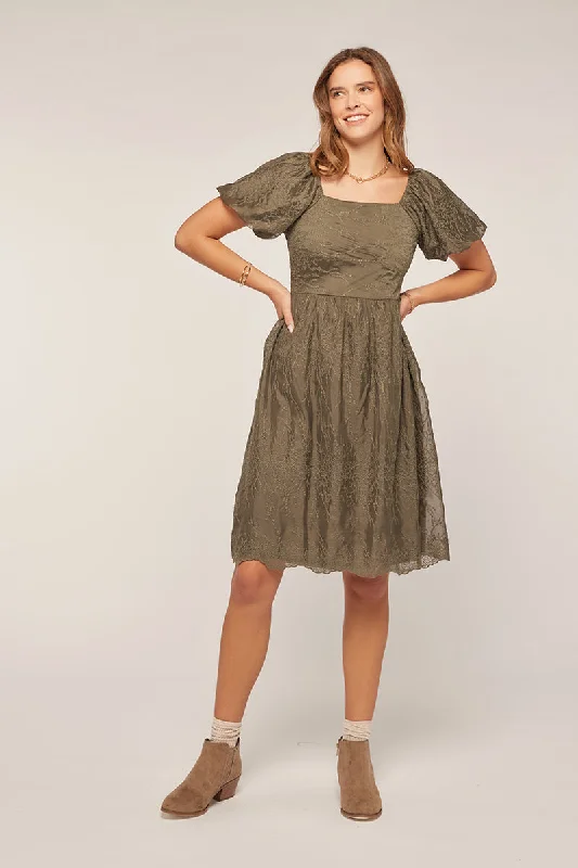 Women's Transitional Clothes The Jillian Embroidered Chiffon Dress in Olive