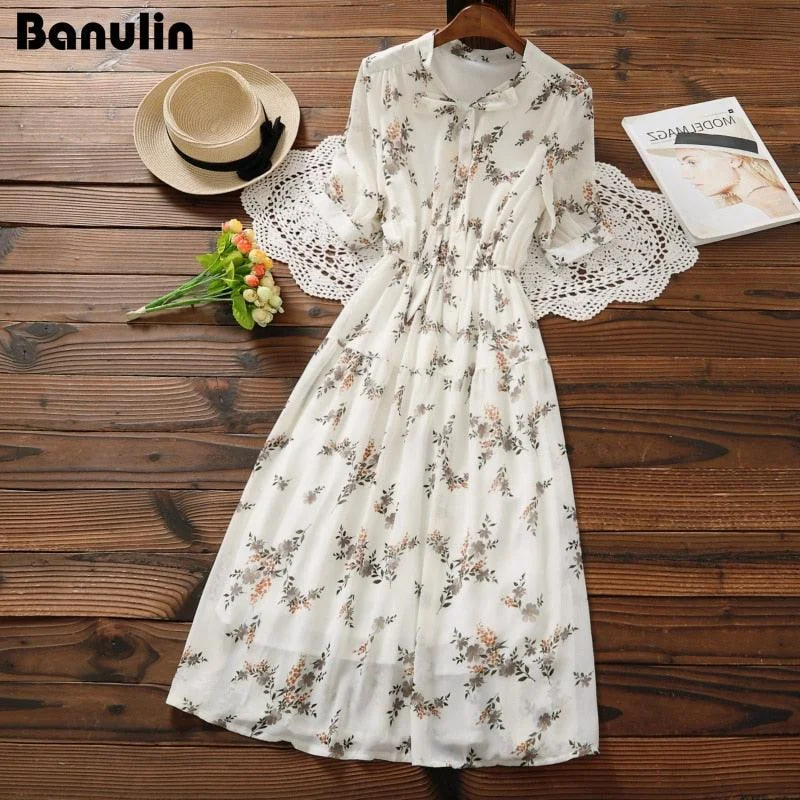 Stylish Clothes For Women Summer Floral Print Chiffon Dress