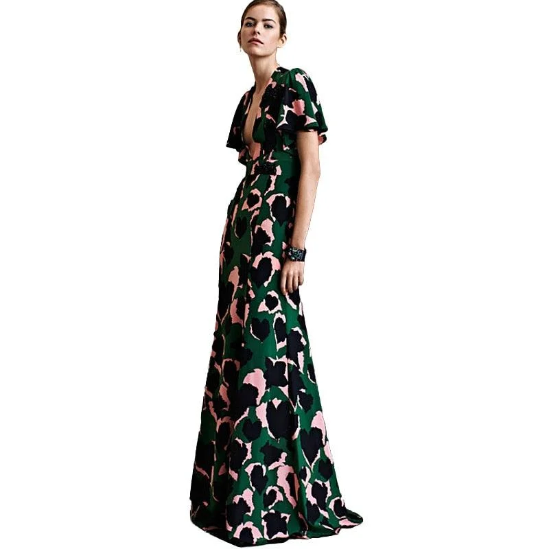 Women's Athletic Clothes Camouflage Spring Summe  Elegant Boho Beach Print Maxi Long Dress