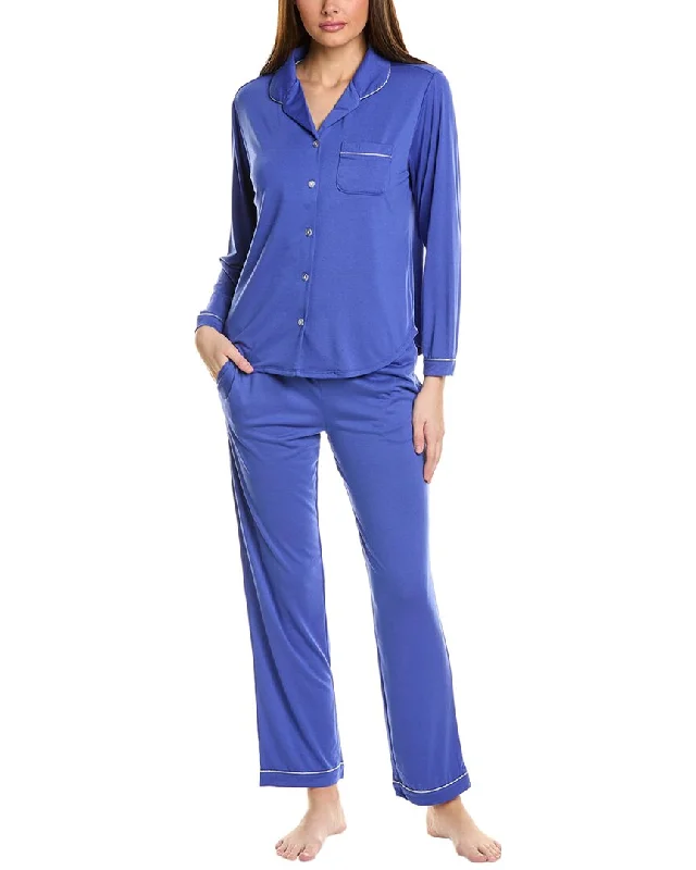 Women's Elegant Formal Outfit Flora by Flora Nikrooz 2pc Solid Knit Notch Collar Pajama Set