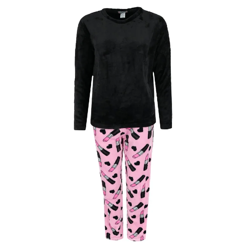 Women's Plus-Size Outfit Women's Makeup Print Plush Pajama Set