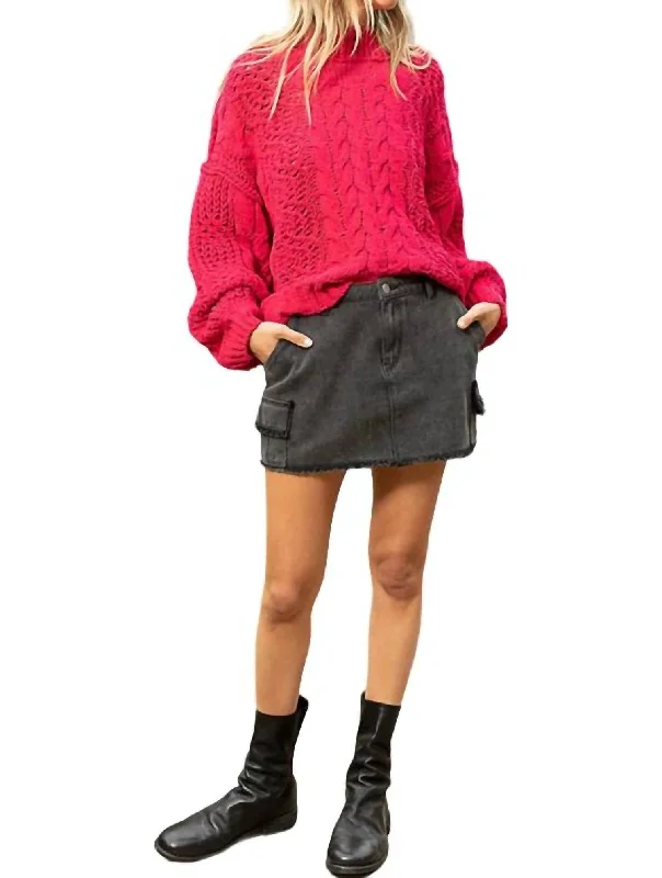 Women's Chic Apparel Chelsey Mock Neck Chenille Sweater In Magenta