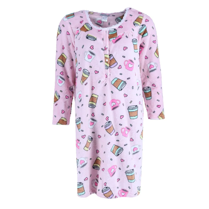 Women's Outfit For The Office Women's Plush Coffee Print Sleep Gown