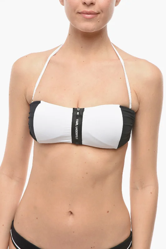 Women's Vacation Garments Karl Lagerfeld Two Tone SPORT Bandeau Bikini Top With Zip Closure