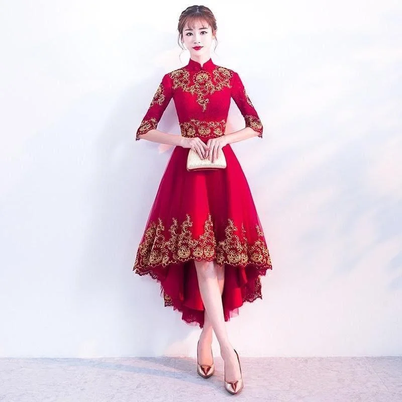 Vintage Clothing For Women Red Cheongsam Dress Sexy Lace Qipao Women Traditional Chinese Oriental Style Evening Midi Dress