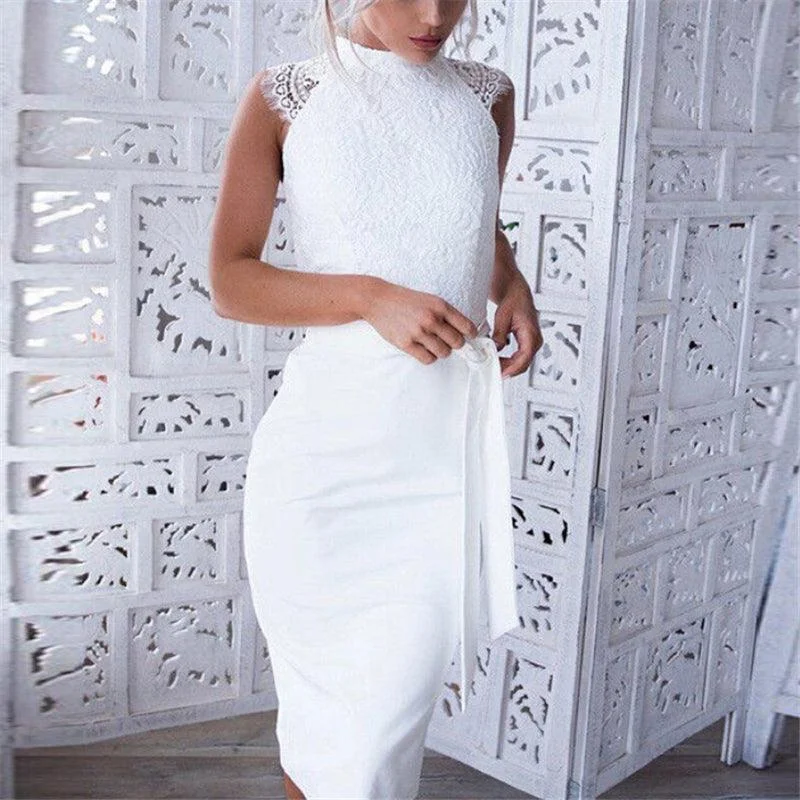 Women's Everyday Clothes White Floral Lace Bodycon Pencil Dress